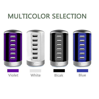 Multi-port Charger 6 USB Port Desktop Charger Rapid Tower Charging Station Power Adapter 30W LED Indicator UL Certification US