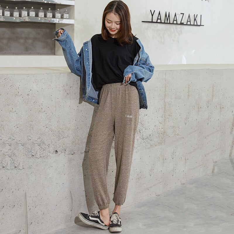 Soft Women Home Pants Casual Ankle-Length Sleep Pants Lounge Wear Women Pajama Pants Elastic Harem Pants Outwear Loose Trousers