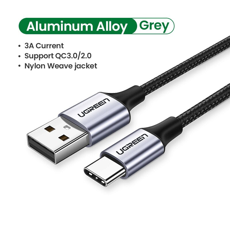 Ugreen USB Type C Charger Cable for Redmi note 8 Samsung Quick Charge 3.0 USB C Fast Charging Cable USB Type-C Wire For Huawei