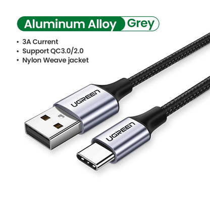 Ugreen USB Type C Charger Cable for Redmi note 8 Samsung Quick Charge 3.0 USB C Fast Charging Cable USB Type-C Wire For Huawei