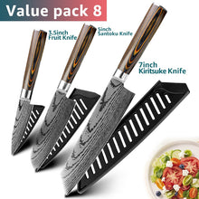 將圖片載入圖庫檢視器 Kitchen knife Japanese Chef Knives 7CR17 440C Stainless Steel Imitation Damascus Knife Meat Cleaver Slicer Santoku Cutter Set
