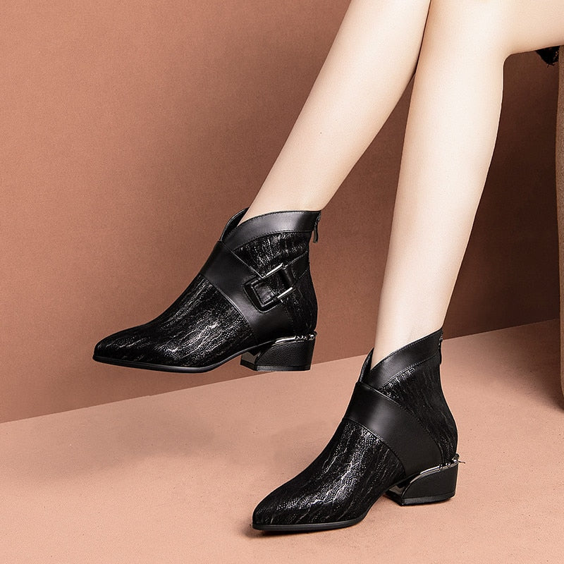 FEDONAS Prints SheepSkin High Heels Elegant Chelsea Boots Autumn Winter Vintage Women Ankle Boots Party Dancing Shoes Woman