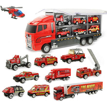 将图片加载到图库查看器，Mini Car &amp; Storage Truck Alloy Diecast Car Engineering Excavator Toys Vehicles Truck Car Model Gift For Kids Boys 11 Pieces
