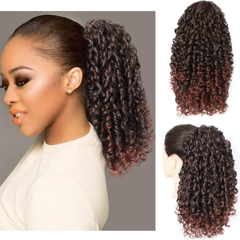 Vigorous Drawstring Puff Ponytail Afro Kinky Curly Hair Extension Synthetic Clip in Pony Tail African American Hair Extension