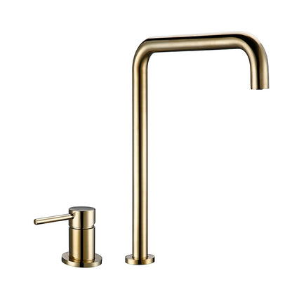 Brush Gold Sdolid Brass Single Handle Kitchen Mixer Tap 360 Degree Swivel Spout Brushed Gold 2 hole Deck Mounted Sink Faucet