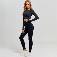 Cargar imagen en el visor de la galería, Women Seamless yoga set Fitness Sports Suits GYM Cloth Yoga Long Sleeve Shirts High Waist Running Leggings Workout Pants Shirts
