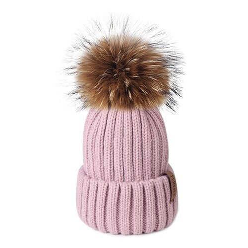 Furtalk Real Fur pompom Beanie Hat Women Winter Knitted Hat Warm Real Big Raccoon Pom Pom Hat for Female