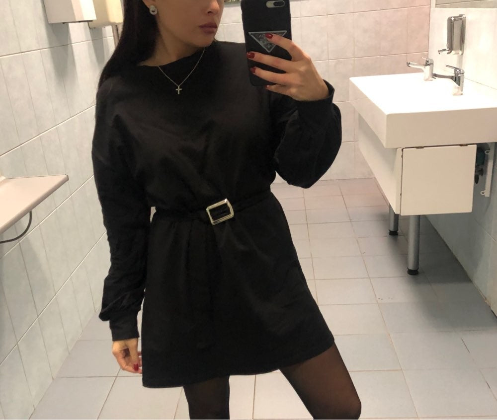 New Spring Autumn Dress Women With Belt Red Korean Dresses Woman Long Sleeve Solid Casual Short Dress Vestidos Mujer Robes