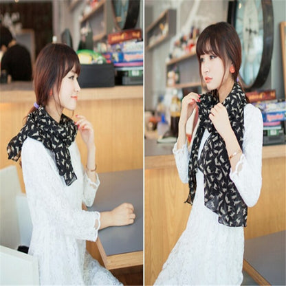 New Fashion Women Chiffon Colorful Printed Sweet Cartoon Cat Kitten Scarf Graffiti Style Shawl Girls Christmas Gift