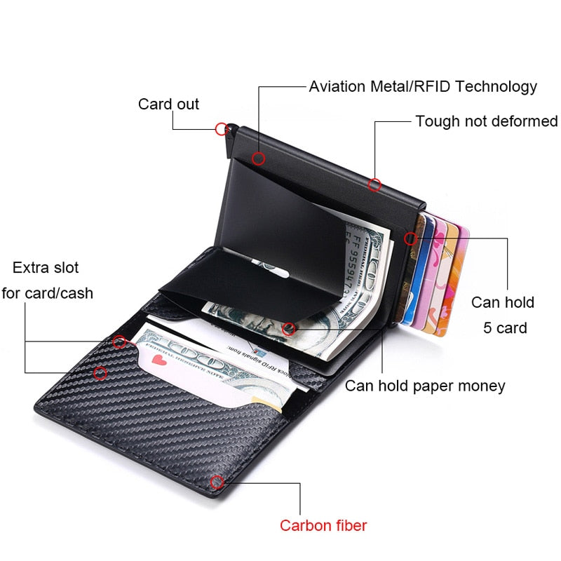 DIENQI Carbon Fiber RFID Blocking Men's Credit Card Holder Leather Bank Card Wallet Case Cardholder Protection Purse For Women