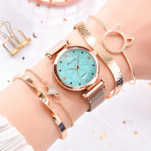 将图片加载到图库查看器，Elegant Lady Watches Bralcet Gift Wristwatch for Women 5 PCS Set Casual Fashion Rose Gold Female Wristwatch Gift
