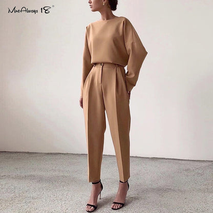 Mnealways18 Vintage Zipper Khaki Trousers Women High Waist Office Pants Ladies Brown Trousers Work Wear Autumn Long Pants 2020