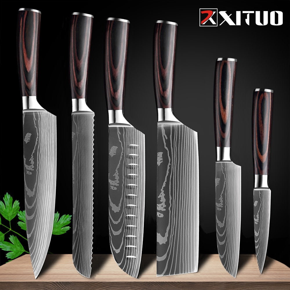 XITUO 8"inch japanese kitchen knives Laser Damascus pattern chef knife Sharp Santoku Cleaver Slicing Utility Knives tool EDC New