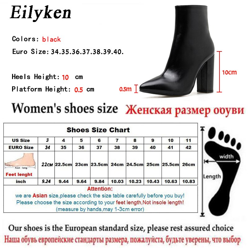 Eilyken Women PU Leather Ankle Boots Thick Heels Pointed Toe Night Club Party Shoes Woman Basic Boots Office Pumps size 41 42