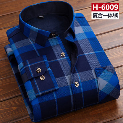 Men thermal shirt Winter Thick Flannel Warm Plaid Dress Shirts Long Sleeve Men's Work Shirts Casual Slim Fit thermo shirts 6XL
