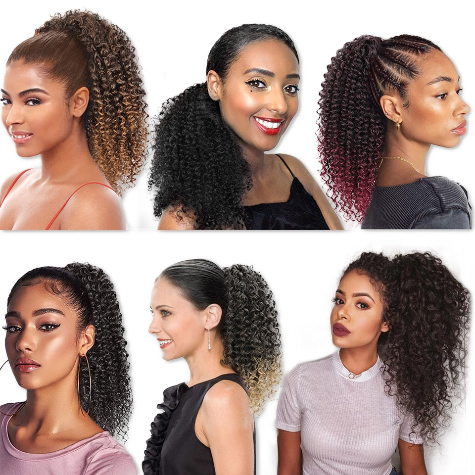 Vigorous Drawstring Puff Ponytail Afro Kinky Curly Hair Extension Synthetic Clip in Pony Tail African American Hair Extension