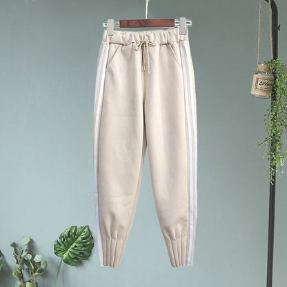 Casual Autumn Winter Women Pants Korean Elastic High Waist Pockets Suede Harem Pants Plus Size Trousers Women femme pantalon