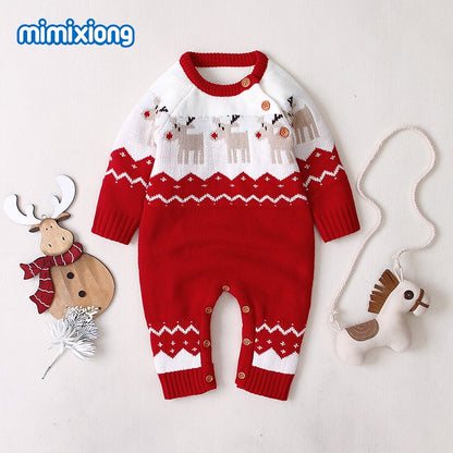 Baby Rompers Christmas Newborn Boys Girls Jumpsuits Costumes Cartoon Knitted Children's Overalls One Piece Infant Kids Outfits
