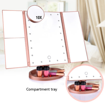 Makeup Mirror LED Touch Screen 22 Light Table Desktop Makeup 1X/2X/3X/10X Magnifying Mirrors Vanity 3 Folding Adjustable Mirror
