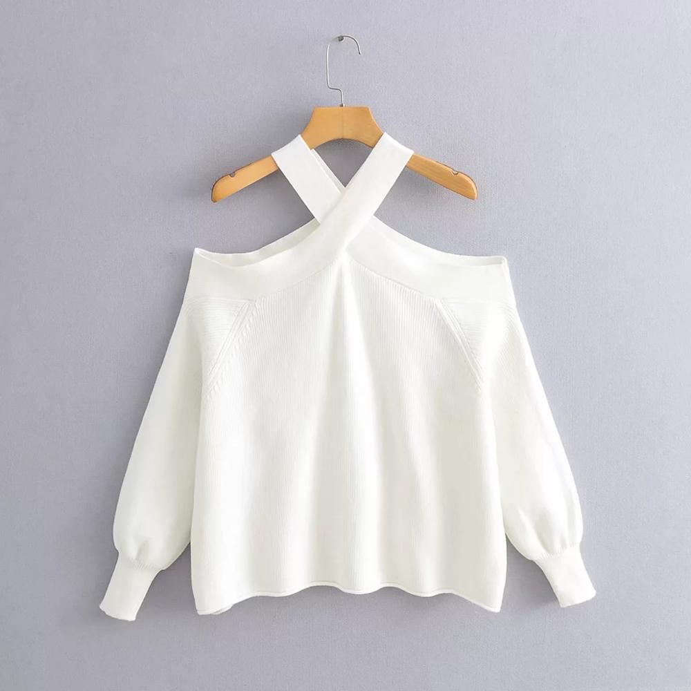 Oversize women cross halter sweaters 2020 spring fashion ladies elegant knitted pullovers female knitwear soft girls chic tops