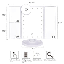 Load image into Gallery viewer, Makeup Mirror LED Touch Screen 22 Light Table Desktop Makeup 1X/2X/3X/10X Magnifying Mirrors Vanity 3 Folding Adjustable Mirror
