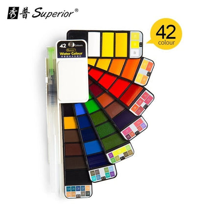 Superior Solid Watercolor Paint With 6Pcs Water Brush Pen Foldable Travel Water Color Pigment