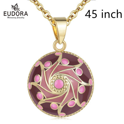 EUDORA Original Enamel Craft Pink Harmony Ball Musical Pendant Universe Planet Necklace For Mom Baby Pregnancy Jewelry Gift Idea