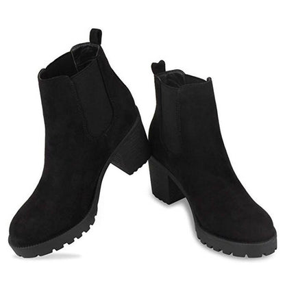 High heel boots Fashion Women Square Heels Slip-On Solid Color 8cm Non-slip Short Boot Round Toe Women Shoes Women's boots #40