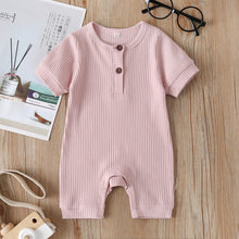 將圖片載入圖庫檢視器 Summer Newborn Kid Baby Girl Romper Clothes 0-24M Short Sleeve Solid Jumpsuits Outfits 6 Colors
