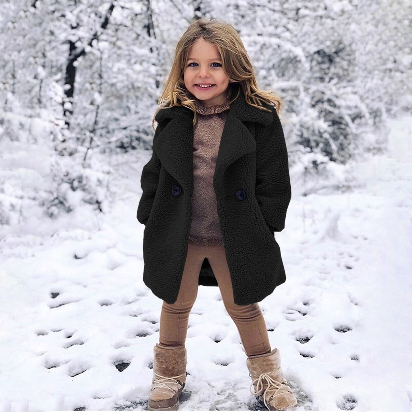 Children Toddler Baby Girls Long Sleeve Winter Solid Windproof Coat Thicken Warm Pocket Outwear 18m-6t Kids Meisjes Winterjas