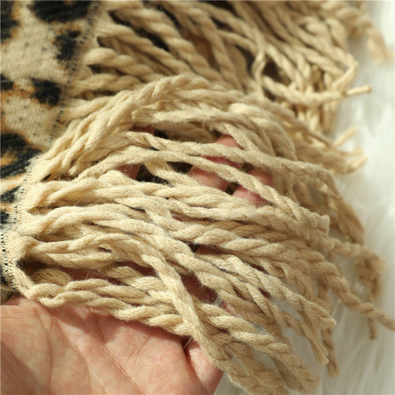 Designer Women's Thick Scarf Blanket Tassel Shawls Wrap Animal Leopard Print Cashmere Scarves pashmina foulard