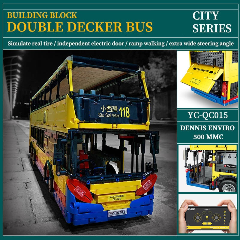 4314PCS YC-QC015 MOC Double Decker Bus Technolog Bricks With Remote Control Version Building Blocks Adult Gifts for Children