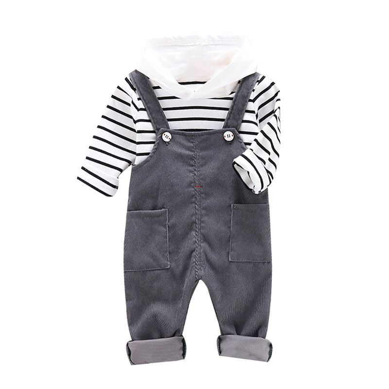 Autumn Baby Boy Clothes 2pcs Long Sleeve Striped Hoodie Sweatshirt+Strap Trousers Pants Casual Baby Clothes Sets