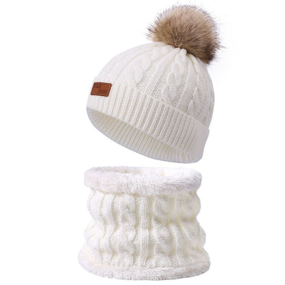 Two pieces Hat Scarf Set Beanie Cap Children's Hats Girls Caps Fake Ball Pompon Keep Warm Winter Knitted Skullies Kids Bone