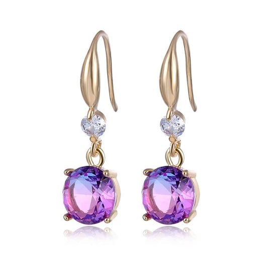 Round colorful gradient tourmaline long earrings, copper inlaid zircon light-colored luxury colorful gem earrings