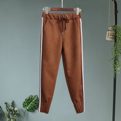 Casual Autumn Winter Women Pants Korean Elastic High Waist Pockets Suede Harem Pants Plus Size Trousers Women femme pantalon