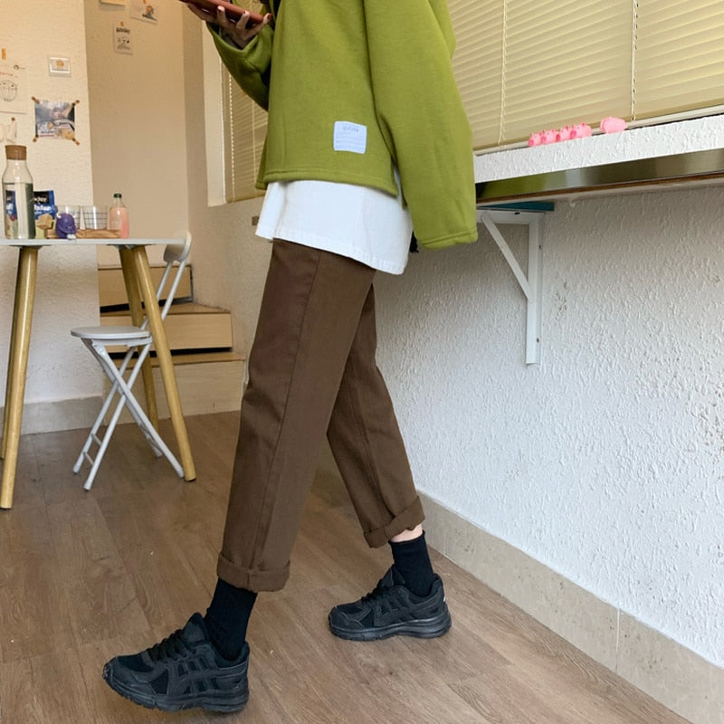 OCEANLOVE Denim Pants Women Vintage High Waist Straight Fashion Ankle-length Pants Ins All Match 2020 Spring Trousers 14703