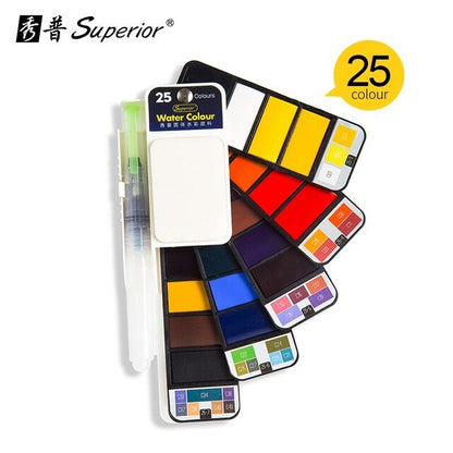 Superior Solid Watercolor Paint With 6Pcs Water Brush Pen Foldable Travel Water Color Pigment