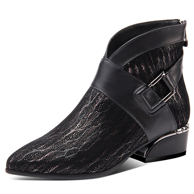 FEDONAS Prints SheepSkin High Heels Elegant Chelsea Boots Autumn Winter Vintage Women Ankle Boots Party Dancing Shoes Woman