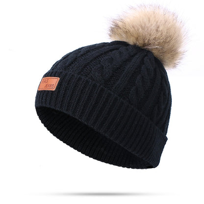 Two pieces Hat Scarf Set Beanie Cap Children's Hats Girls Caps Fake Ball Pompon Keep Warm Winter Knitted Skullies Kids Bone
