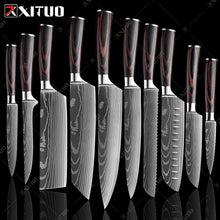 Charger l&#39;image dans la galerie, XITUO 8&quot;inch japanese kitchen knives Laser Damascus pattern chef knife Sharp Santoku Cleaver Slicing Utility Knives tool EDC New
