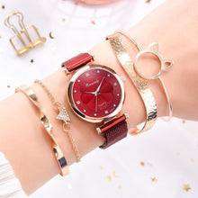 将图片加载到图库查看器，Elegant Lady Watches Bralcet Gift Wristwatch for Women 5 PCS Set Casual Fashion Rose Gold Female Wristwatch Gift
