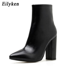 Charger l&#39;image dans la galerie, Eilyken Women PU Leather Ankle Boots Thick Heels Pointed Toe Night Club Party Shoes Woman Basic Boots Office Pumps size 41 42
