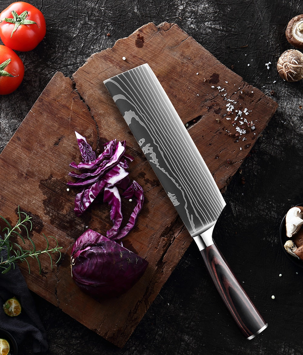 XITUO 8"inch japanese kitchen knives Laser Damascus pattern chef knife Sharp Santoku Cleaver Slicing Utility Knives tool EDC New