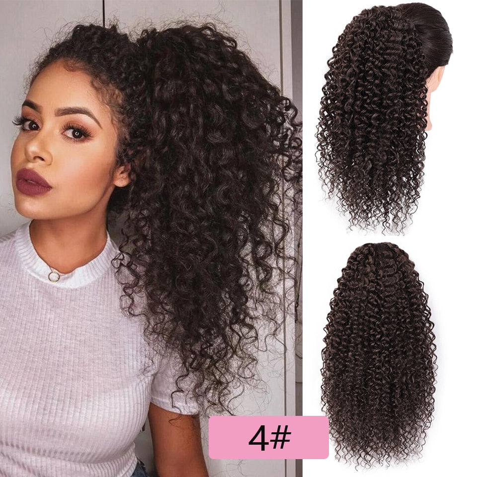 Vigorous Drawstring Puff Ponytail Afro Kinky Curly Hair Extension Synthetic Clip in Pony Tail African American Hair Extension