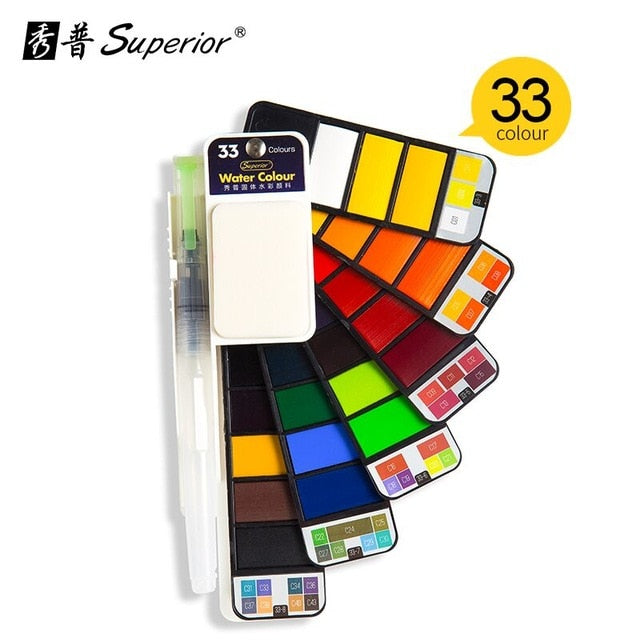 Superior Solid Watercolor Paint With 6Pcs Water Brush Pen Foldable Travel Water Color Pigment