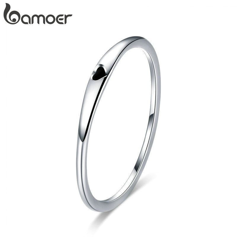 Bamoer Sterling Silver 925 Tiny Red Enamel Heart Finger Rings for Women Circle Slim Fashion Jewelry Bijoux 2019 New SCR620