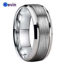 Load image into Gallery viewer, Men Women Tungsten Wedding Band Ring With Bevel Brush Groove Finish 8MM Comfort Fit
