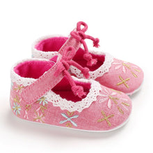 Load image into Gallery viewer, New Flower Embroidery Baby Girl Shoes Cotton Non-slip Soled Toddler Shoes Spring Summer Baby Shoes Princess Girls First Walkers
