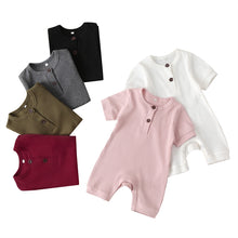 將圖片載入圖庫檢視器 Summer Newborn Kid Baby Girl Romper Clothes 0-24M Short Sleeve Solid Jumpsuits Outfits 6 Colors
